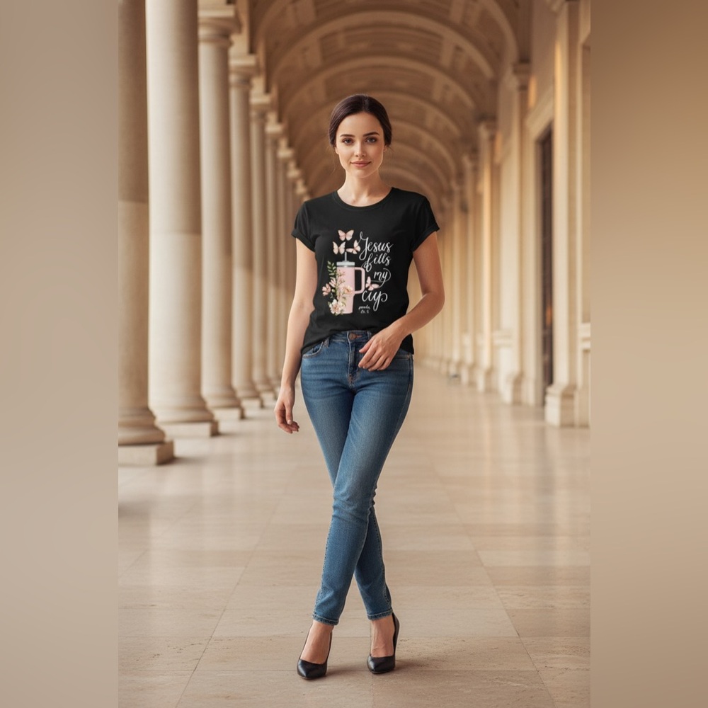 Black Graphic Tee with Pink Floral Design